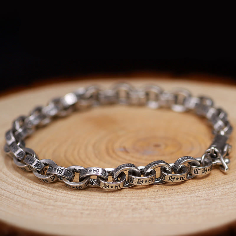 Buddha Stones 925 Sterling Silber Om Mani Padme Hum geschnitztes Design Kreativität Metallarmband - 19 cm - image 0