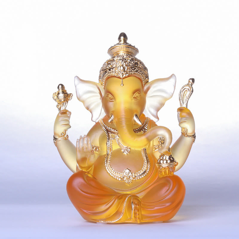 Buddha Stones, handgefertigt, Ganesh Ganpati, Elefantenfigur, Liuli-Kristallkunststück, Schutzstatue, Heimdekoration - Ganesh-Figur, bernsteinfarben & goldfarben, 11,5 x 9 x 14,5 cm - image 10