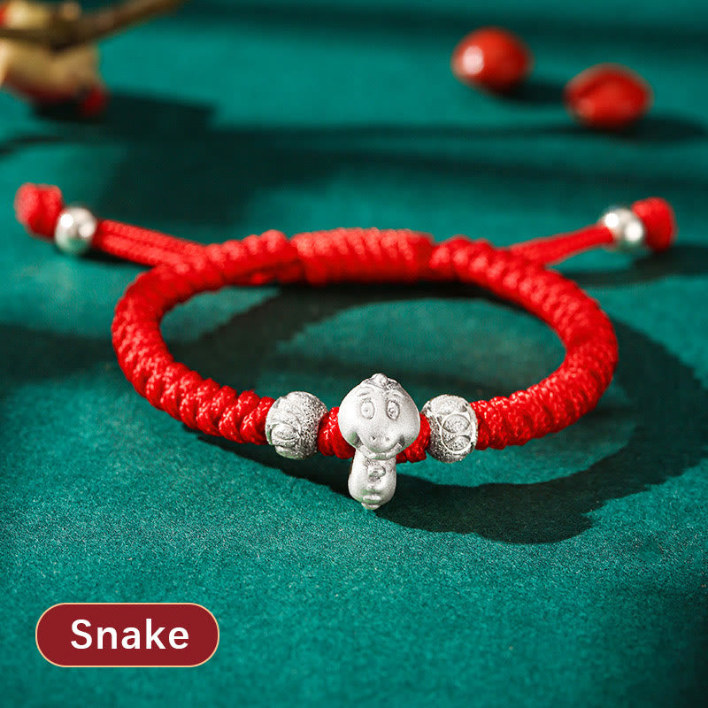 Buddha Stones 999 Sterling Silber Chinesisches Sternzeichen Rotes Seil Glück Handgefertigtes Kinderarmband - Schlange (Armbandgröße 12+4cm) - image 18