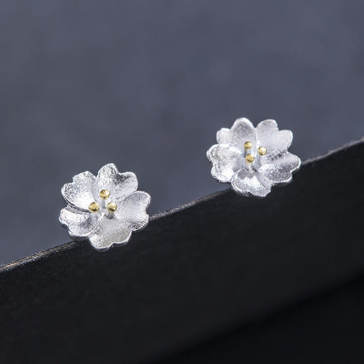 Buddha Stones Ohrstecker aus 925er-Sterlingsilber, Kirschblüten, Blumenmuster, ruhig - image 1