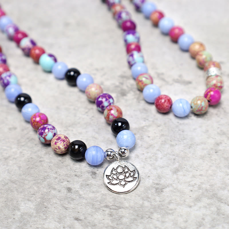 Buddha Stones Natur Lila Miano Echtstein Lotus Mala