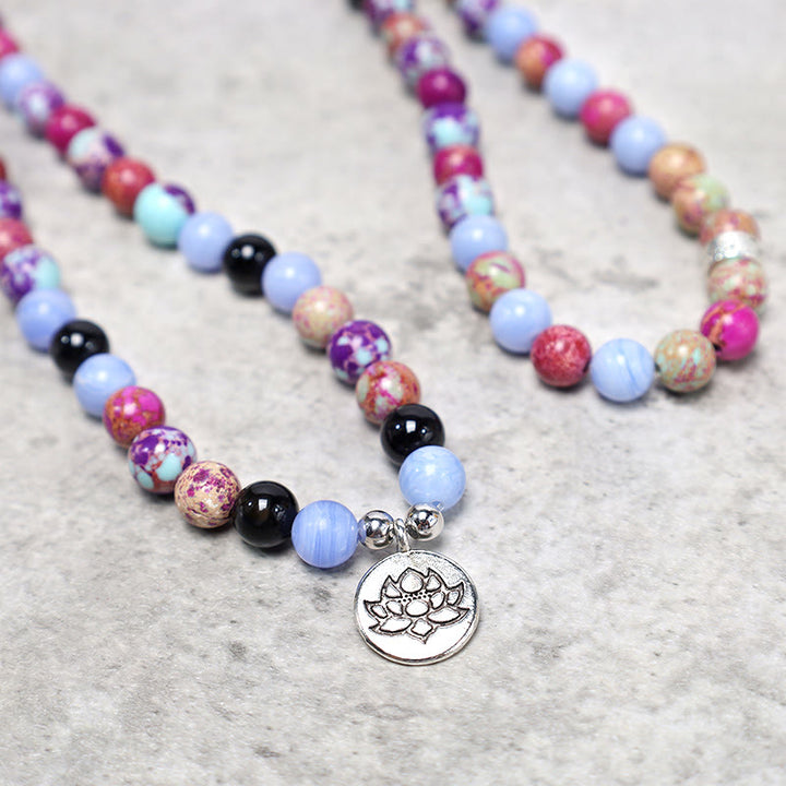 Buddha Stones Natur Lila Miano Echtstein Lotus Mala