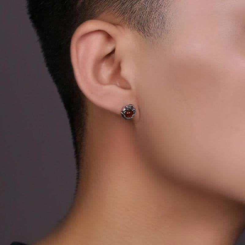 Buddha Stones Ohrstecker aus 925er-Sterlingsilber, natürlicher Bernstein, Drachen-Erfolgsschutz - image 3