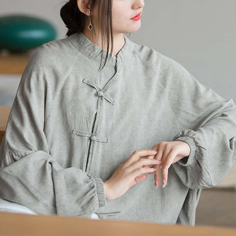 Buddha Stones Frosch-Knopf Langarmshirt Zen Tai Chi Meditation Top Hanfu Kleidung Jacke