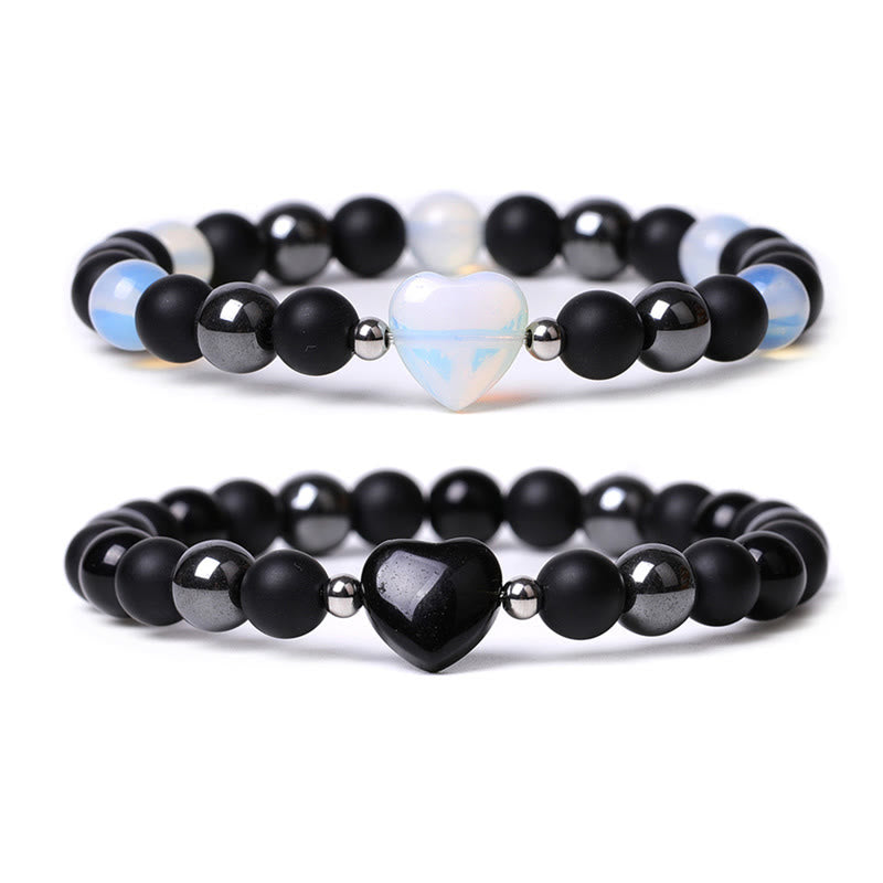 Buddha Stones Schwarzer Onyx Tigerauge Stein Kristall Liebe Herz Schutz Armband