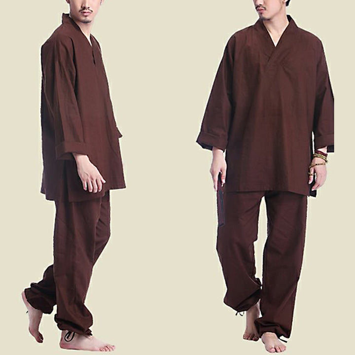 Buddha Stones, Meditation, Gebet, V-Ausschnitt, Design, Baumwollleinen, spirituelle Zen-Praxis, Yoga-Kleidung, Herren-Set - image 9