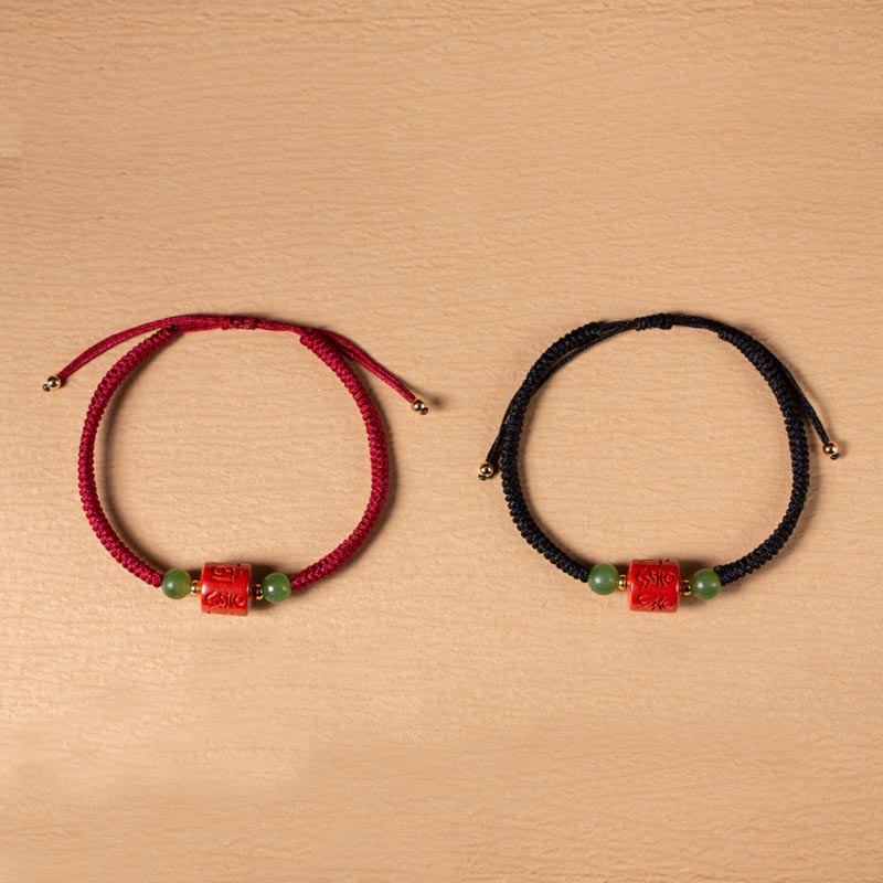 Armband aus geflochtenem Seil von Buddha Stones Tibetan Cinnabar Om Mani Padme Hum mit Gravur und Segen