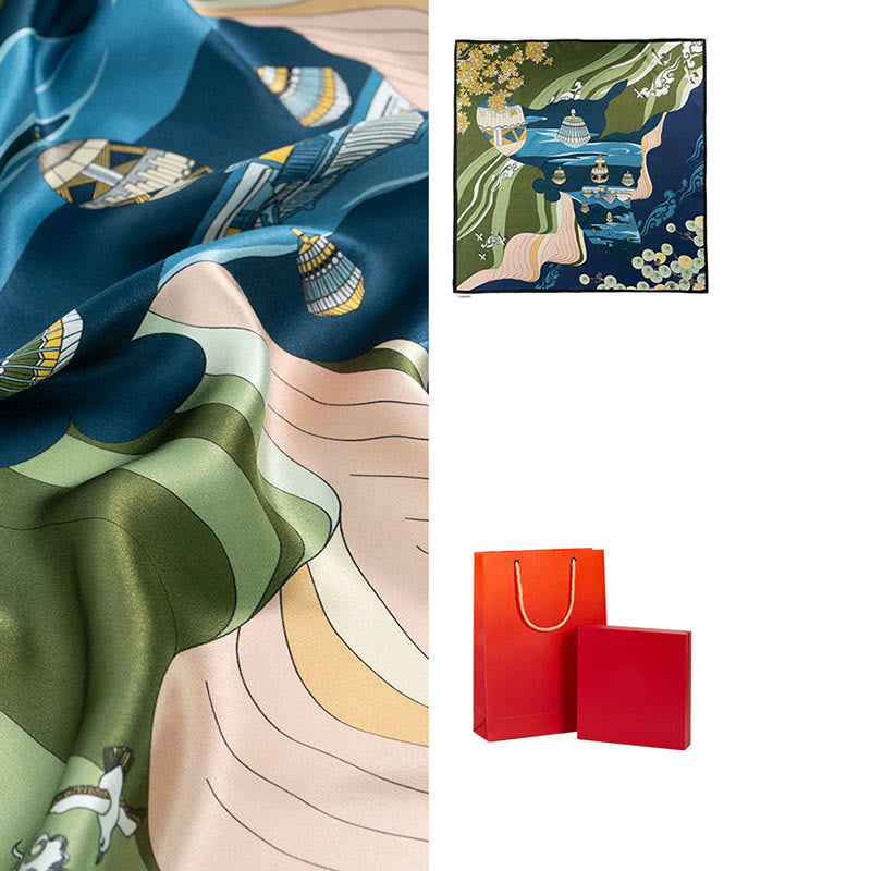 Buddha Stones, Dschungel-Ölgemälde, verheißungsvolle Wolken, Schal aus 100 % Maulbeerseide, doppelseitiger Seidenhalsschal der Premiumklasse 6A - image 28