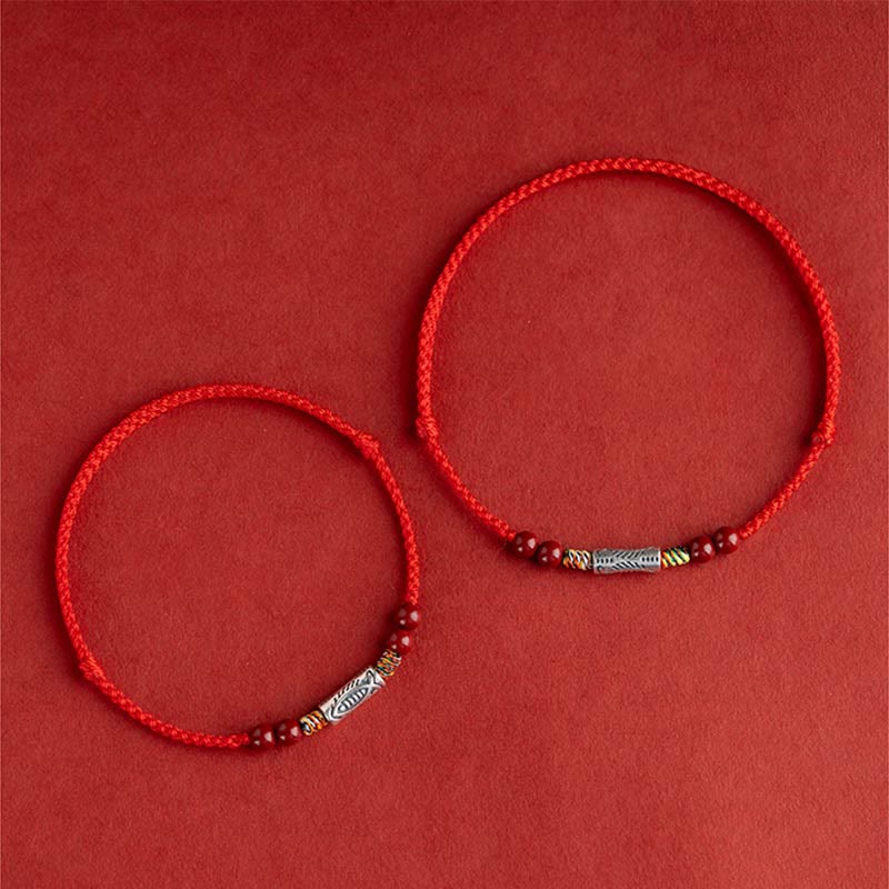 Buddha Stones Handgefertigtes geflochtenes Armband/Fußkettchen aus 925er Sterlingsilber mit Koi-Fisch- und Zinnoberperlen - image 5