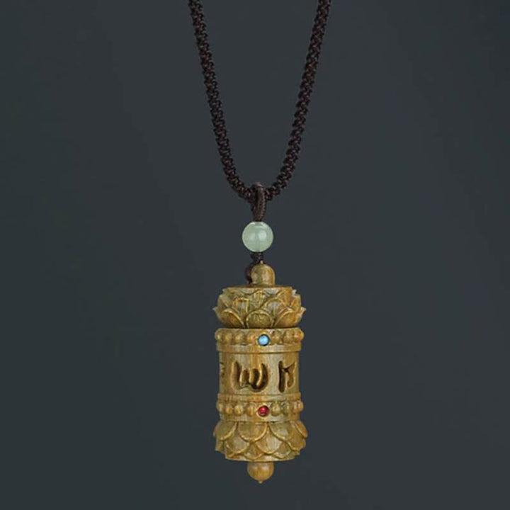 Buddha Stones Tibet Grünes Sandelholz Palisander Om Mani Padme Hum Lotus Positive beruhigende Halskette Anhänger