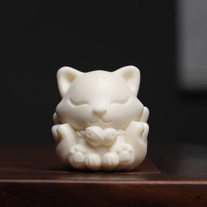 Buddha Stones, Mini-Neunschwänziger Fuchs, Elfenbein, Frucht, Sandelholz, grünes Sandelholz, Segensdekoration