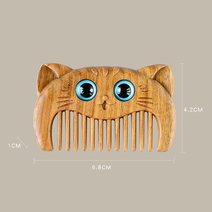 Tragbarer Kamm mit einfachem Katzenmuster und grünem Sandelholz - image 14