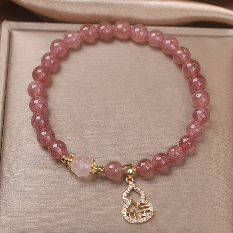 Buddha Stones Armband, Motiv: Erdbeerquarz, Kürbis, Fu, positiver Charm