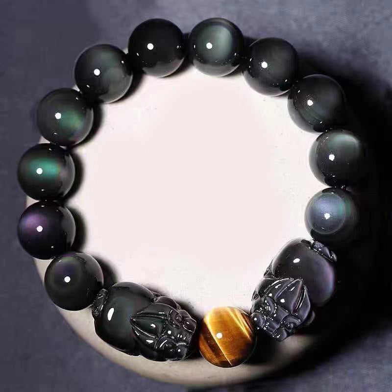 Buddha Stones FengShui PiXiu Regenbogen-Obsidian-Heilarmband