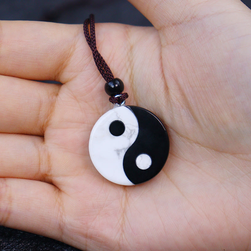 Buddha-Steine, natürlicher schwarzer Obsidian, Weiß Türkis, Yin Yang, Erfüllung, Stärke, Halskettenanhänger