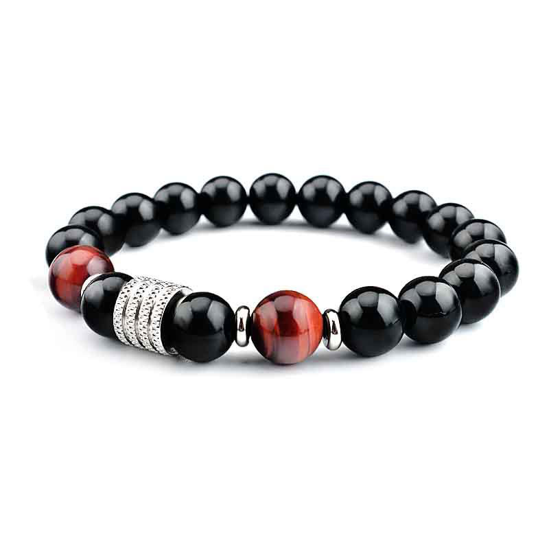 Buddha Stones natürliches schwarzes Obsidian-Tigerauge-Armband zur Krafterfüllung