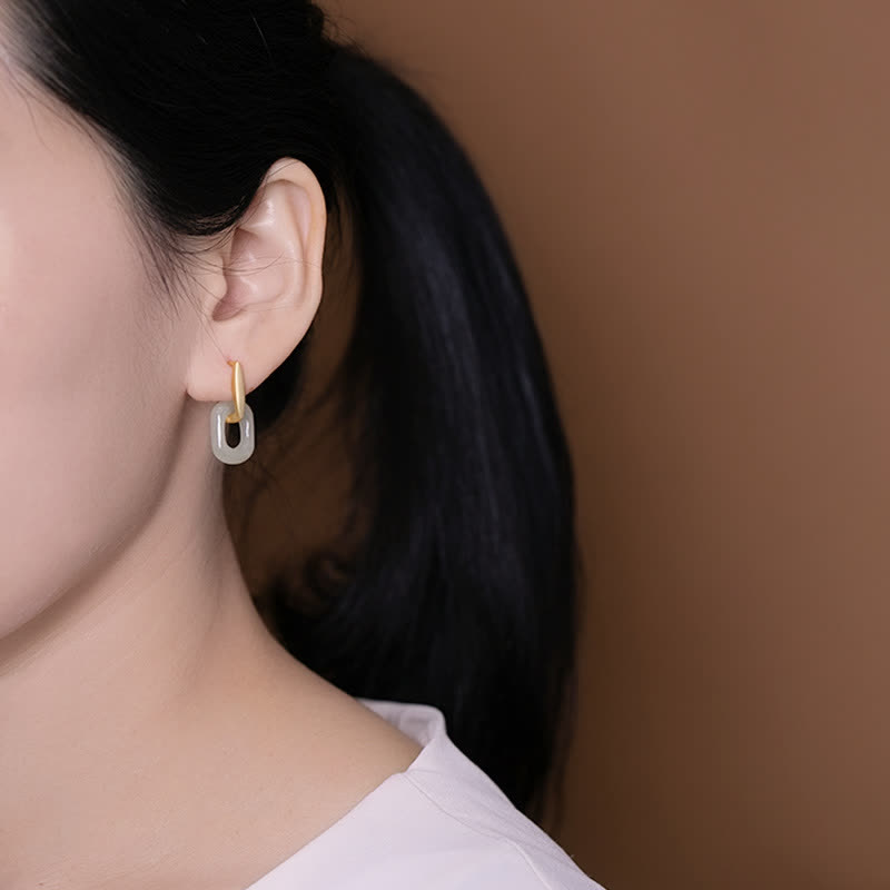 Buddha Stones 925 Sterling Silber Runde Weiß Jade Glück Segen Ohrringe - image 3