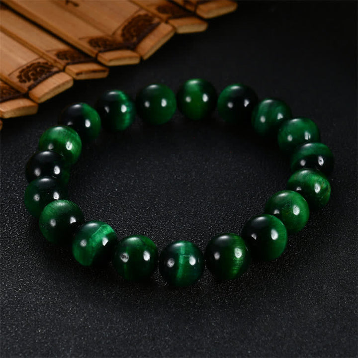 Buddha Stones natürliches grünes Tigerauge-Stärke-Armband - 14 mm - image 0