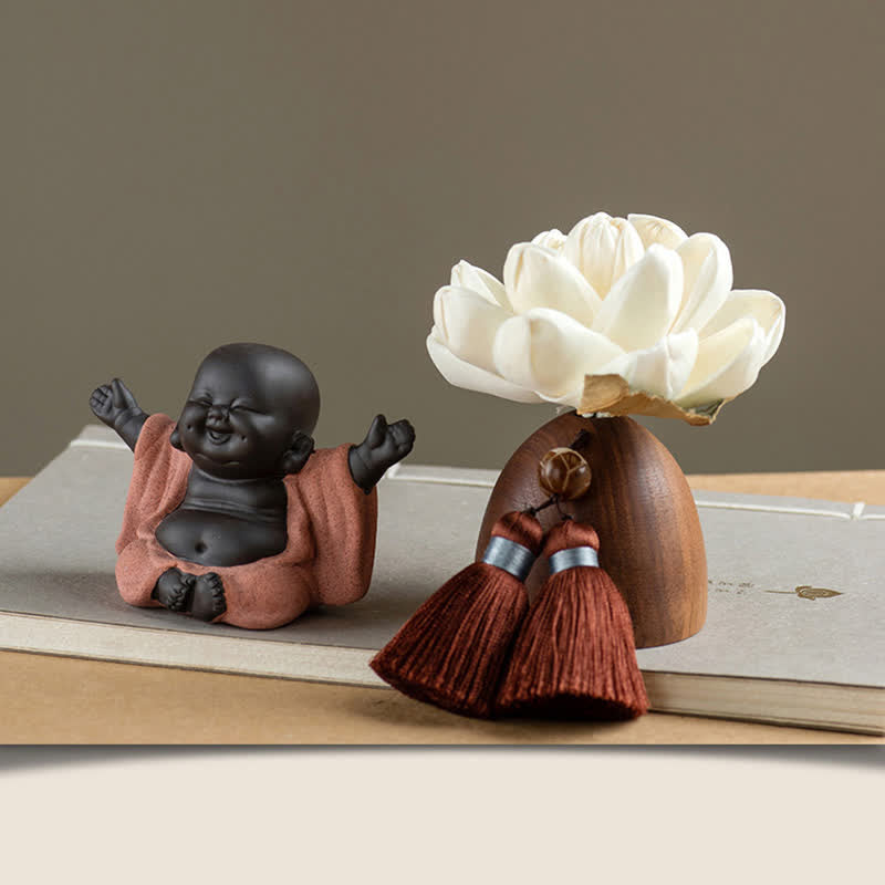 Schwarze Pfirsichholz-Buddha-Blumen-Calm-Cure-Dekorationen - Lachender Buddha - image 7