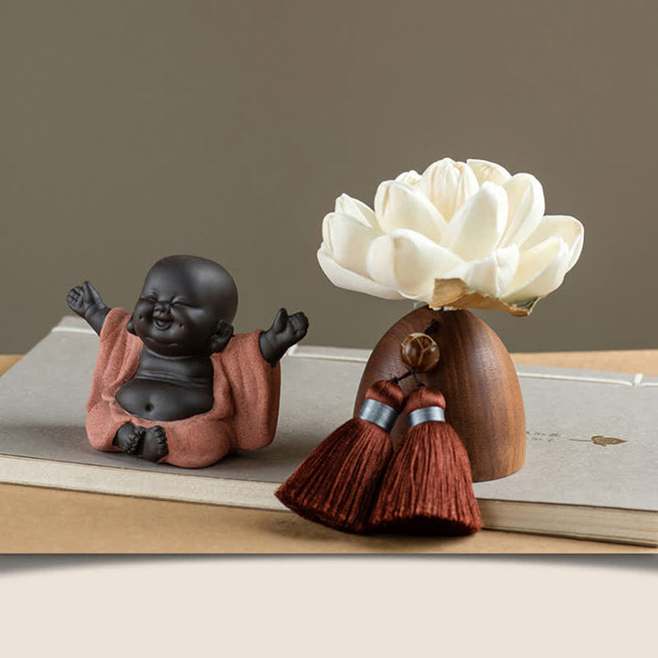Schwarze Pfirsichholz-Buddha-Blumen-Calm-Cure-Dekorationen - Lachender Buddha - image 7