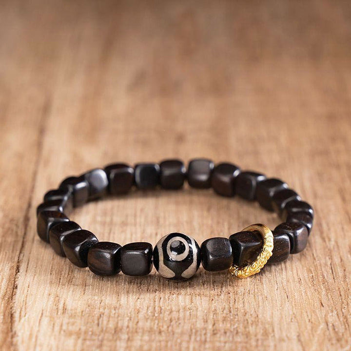 Armband mit Dzi-Perlen aus tibetischem Ebenholz und Buddha-Steine, für Gleichgewicht und Ruhe
