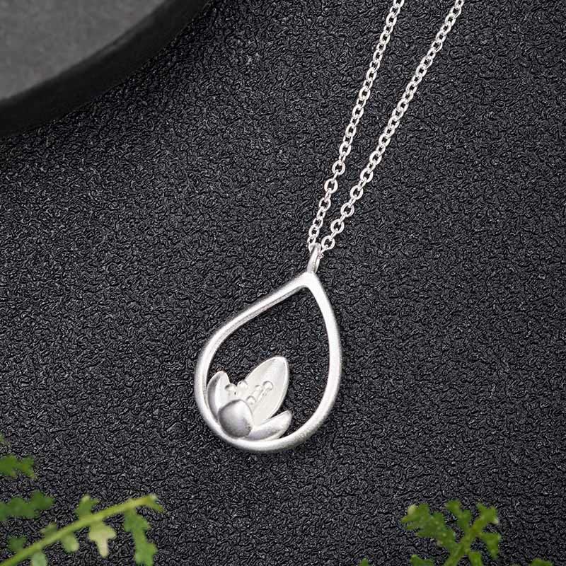Buddha Stones 925 Sterling Silber Lotusblume Floral Erleuchtung Halskette Anhänger - image 1