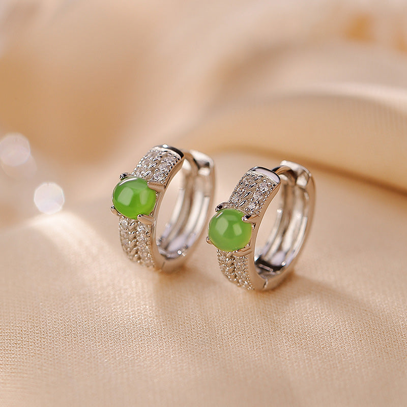 Buddha Stones 925 Sterling Silber Runde Cyan Jade Success Ohrstecker - image 1