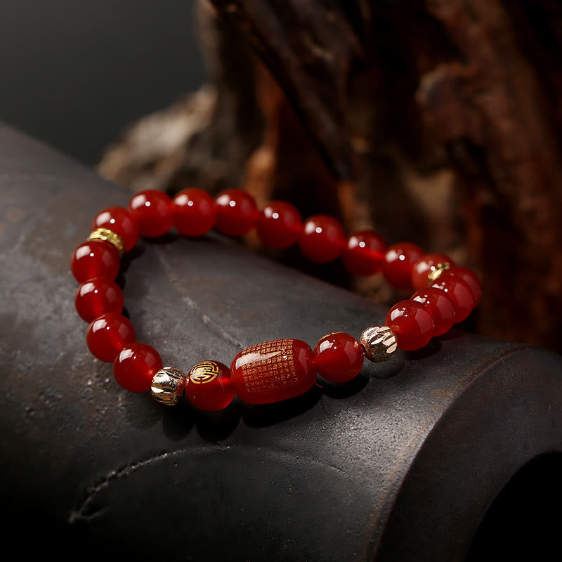 Buddha-Steine, natürlicher roter Achat, grüner Achat, buddhistische Sutras, ruhiges Armband