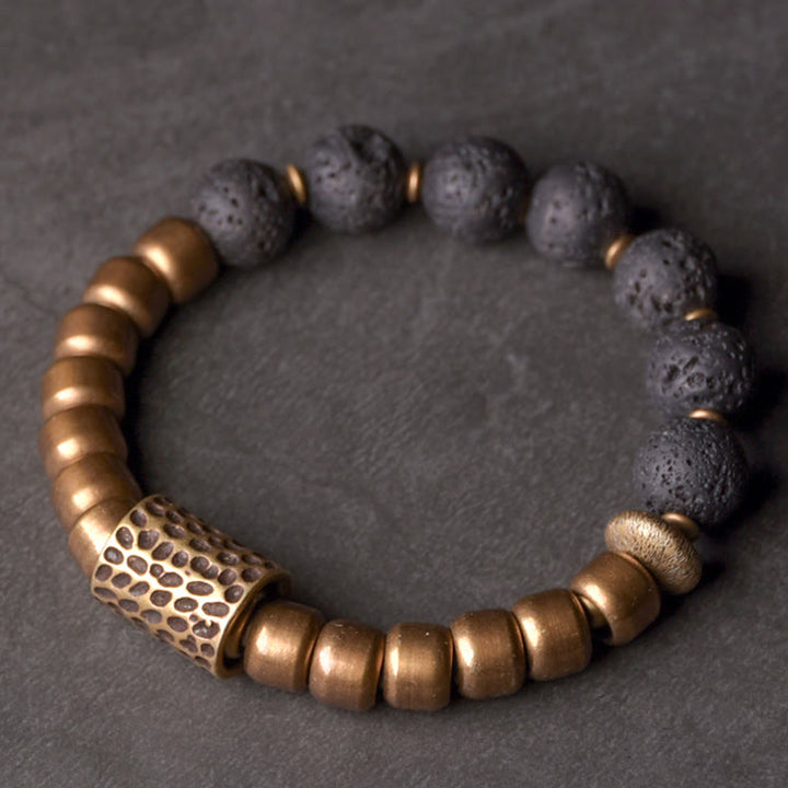 Buddha Stones ​​Lavastein Regenbogen-Obsidian Messing Unterstützungs-Heilarmband - image 5