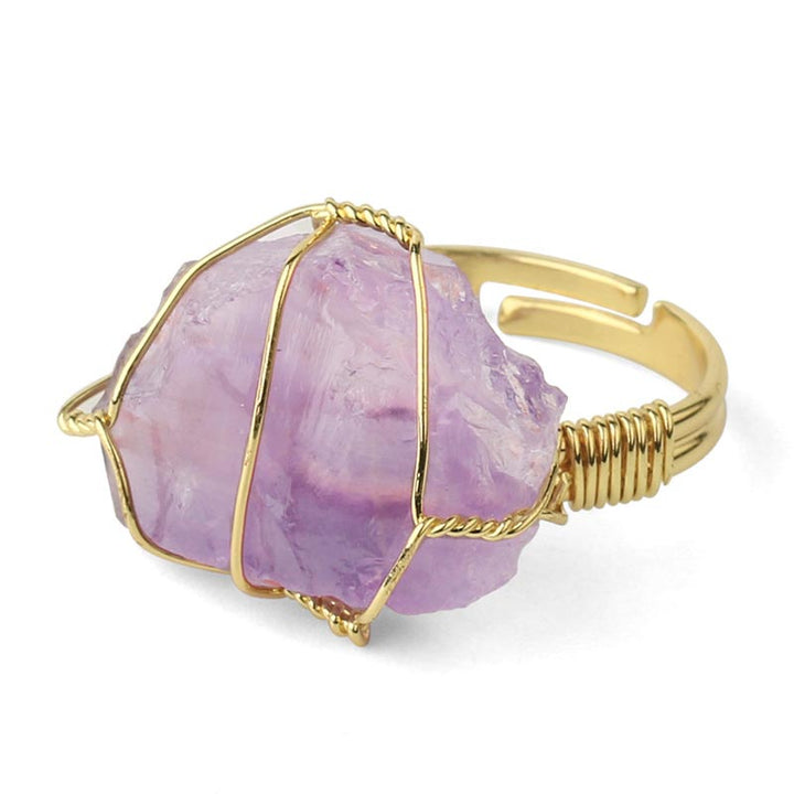 Verstellbarer Ring aus natürlichem Kristall-Edelstein Amethyst von Buddha Stones