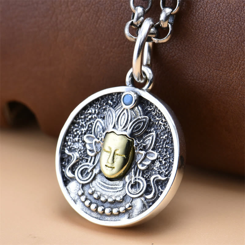 Buddha Stones, 925er-Sterlingsilber, grüner Tara-Doppel-Dorje-Vajra-Schutz-Halsketten-Anhänger - image 1
