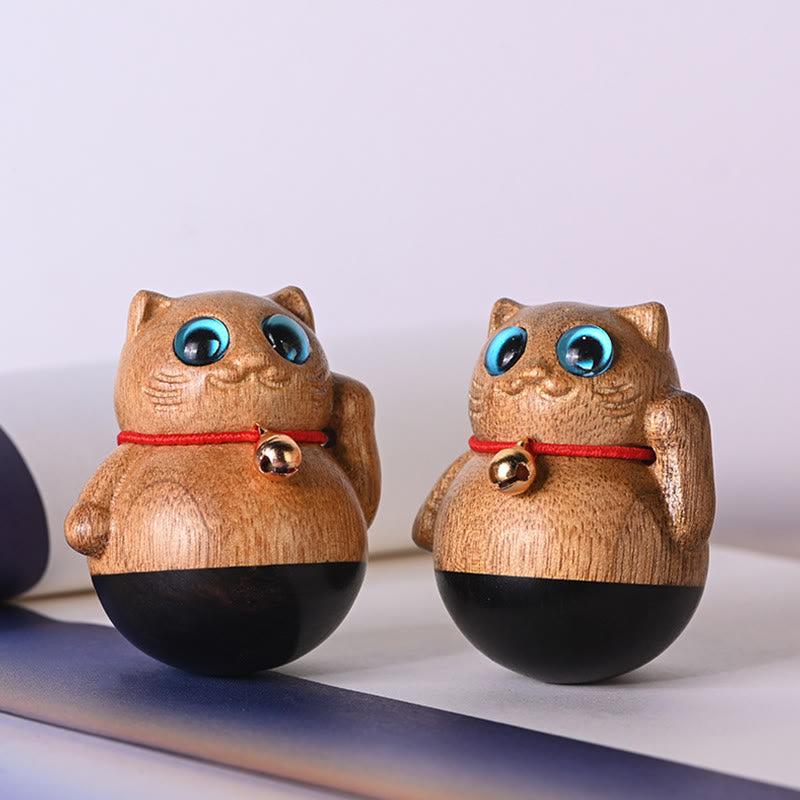 Buddha Stones Mini Glückskatze Kätzchen Phoebe Zhennan Segensdekoration aus Holz - image 5