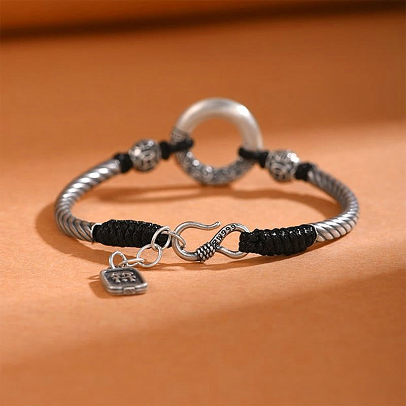 Buddha Stones 999 Sterling Silber Friedensschnalle mit Fu-Zeichen, Kupfermünze, Glückswolken-Armband - image 9