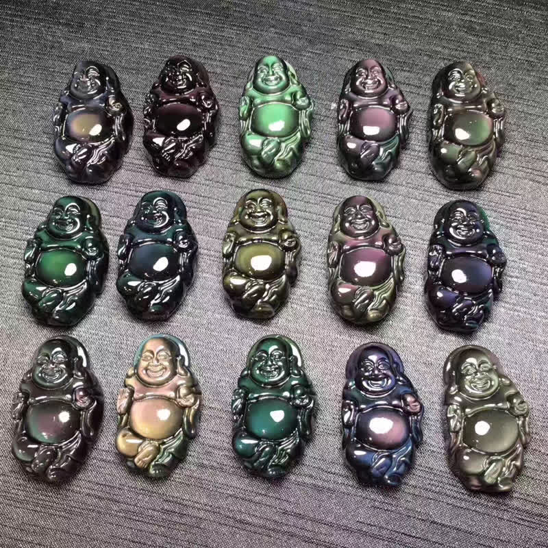 Halskettenanhänger mit natürlichem Regenbogen-Obsidian, lachender Buddha, innerer Frieden - image 13