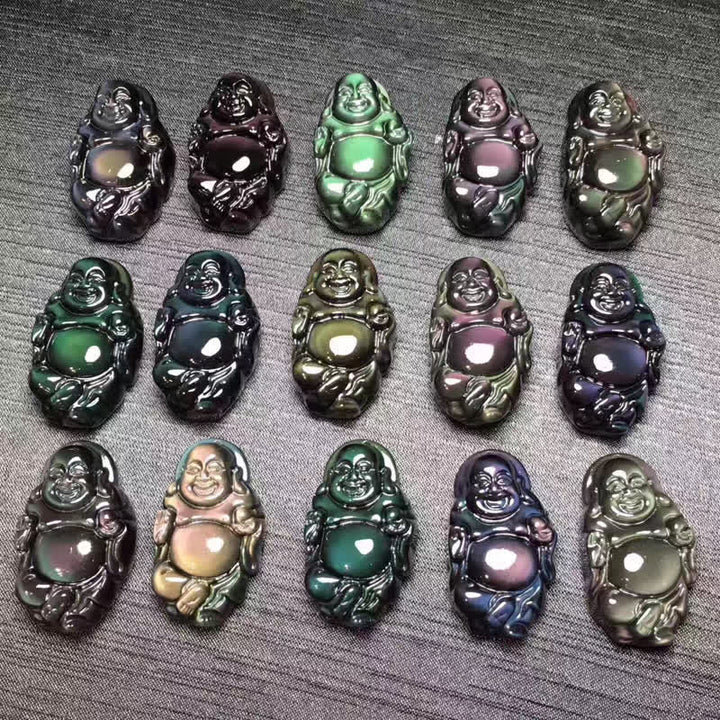 Halskettenanhänger mit natürlichem Regenbogen-Obsidian, lachender Buddha, innerer Frieden - image 13