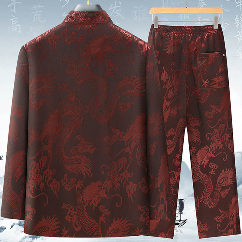 Buddha Stones Tang Anzug Männer Hanfu Chinesischer Drache Traditionelle Kleidung Kung Fu Hemd Uniform Langärmeliger Mantel Tops und Hosen Kleidung Herren Set