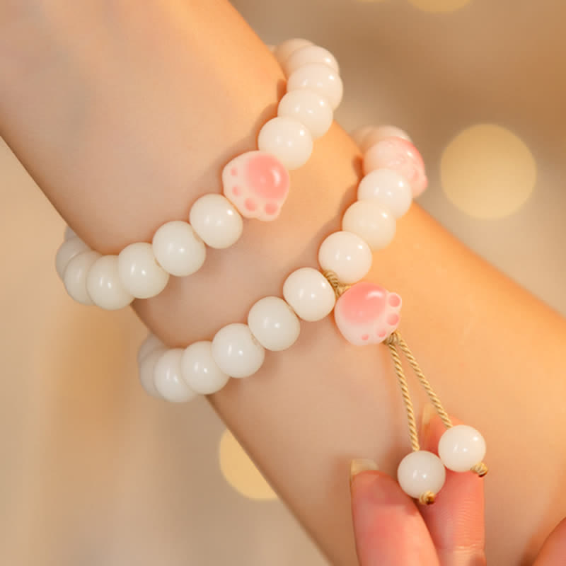 Buddha Stones Natural Bodhi Seed Lovely Paw Lucky Cat Paw Peace Armband - image 3