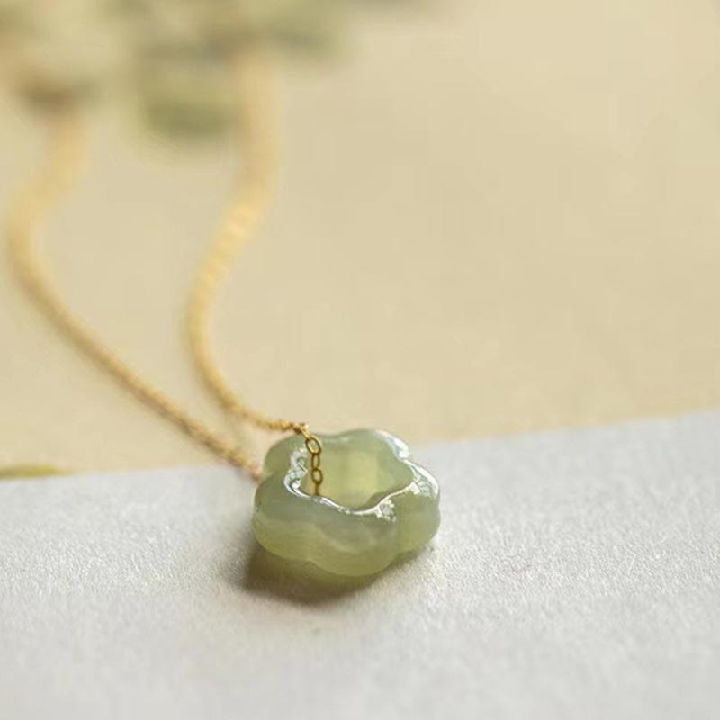 Buddha Stones Zierliche Hetian Jade Cyan Jade Glück Blumen Charm Halskette Anhänger - image 10