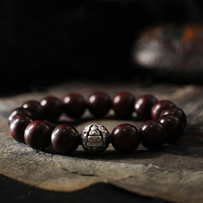 Buddha Stones 999 Sterling Silber Grünes Sandelholz Kleines Blatt Rotes Sandelholz Buddha Cure Armband - Kleinblättriges rotes Sandelholz (Balance♥Ruhe) - 10 mm - image 5