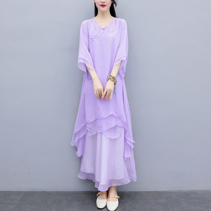 Buddha Stones 3-teiliges Yoga-Chiffon-Kleidungsstück, einheitliches Meditations-Zen-Praxis-Damen-Set - Lila Oberteil, lila Hose und Hosenträger - US6, UK/AU10, EU38 (XL) - image 35