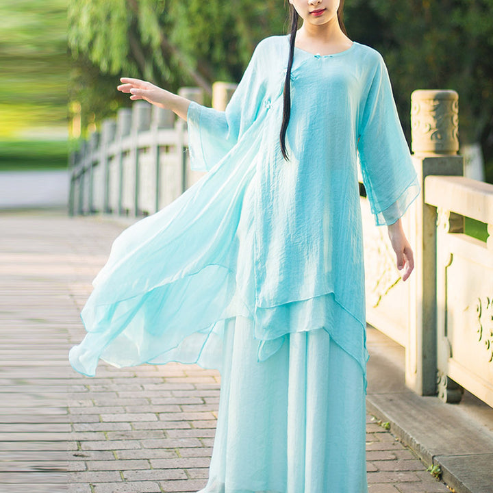 Buddha Stones 3-teiliges Yoga-Chiffon-Kleidungsstück, einheitliches Meditations-Zen-Praxis-Damen-Set - image 19