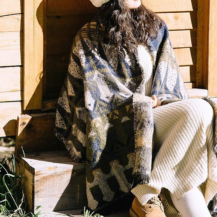 Tibetischer Schal mit Buddha Stonesn, klassisches Geometriemuster, gemütlicher Winter-Reiseschal - Blau 210 x 65 cm - image 12