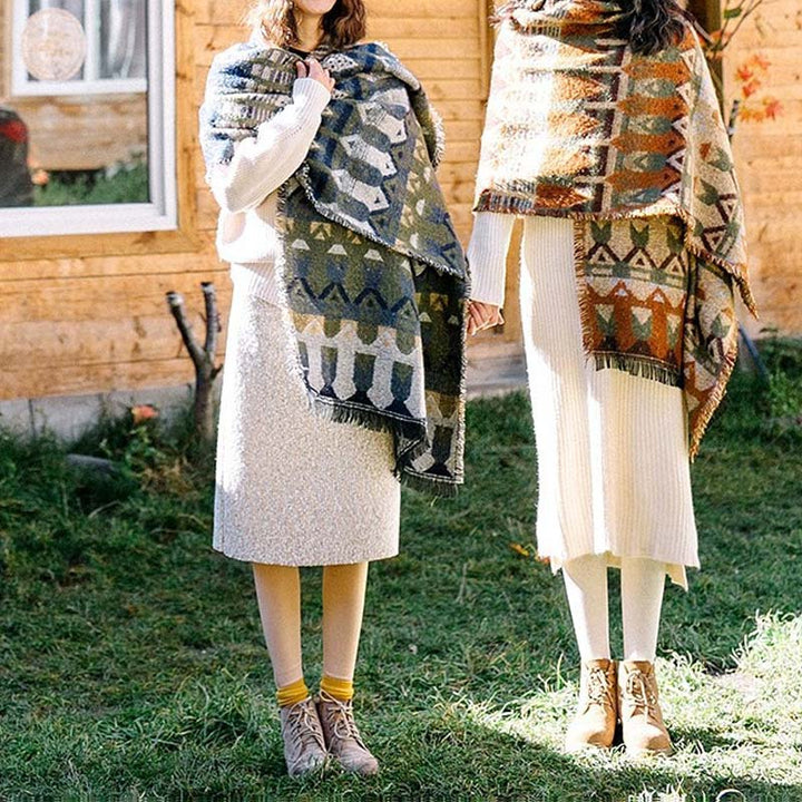 Tibetischer Schal mit Buddha Stonesn, klassisches Geometriemuster, gemütlicher Winter-Reiseschal - image 1