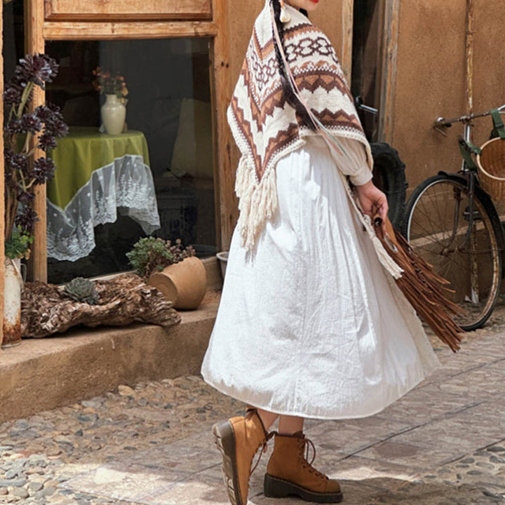 Buddha Stones Tibetischer gestreifter Schal mit Quasten in Braun und Beige für den Winter, gemütlicher Reiseschal - image 5