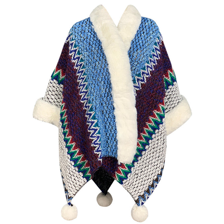 Buddha Stones Tibetischer mehrfarbig gestreifter Schal für den Winter, gemütlicher Reiseschal - Blau Braun Beige - image 33