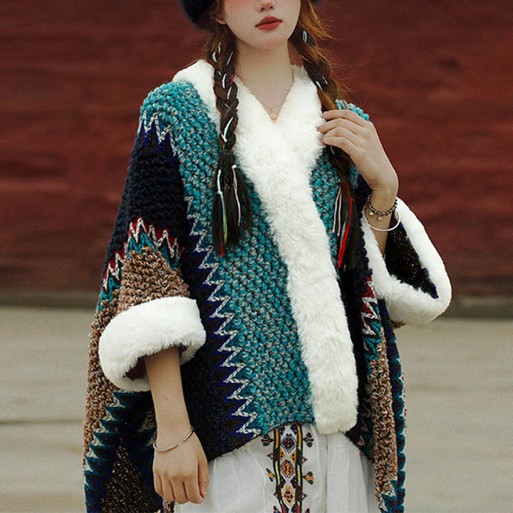 Buddha Stones Tibetischer mehrfarbig gestreifter Schal für den Winter, gemütlicher Reiseschal - Himmelblau Dunkelblau Braun - image 26