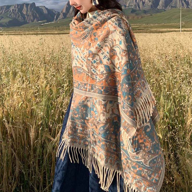 Schal mit Buddha Stonesn, tibetischer Blumenzweig, Quaste, gemütlicher Reiseschal - image 4