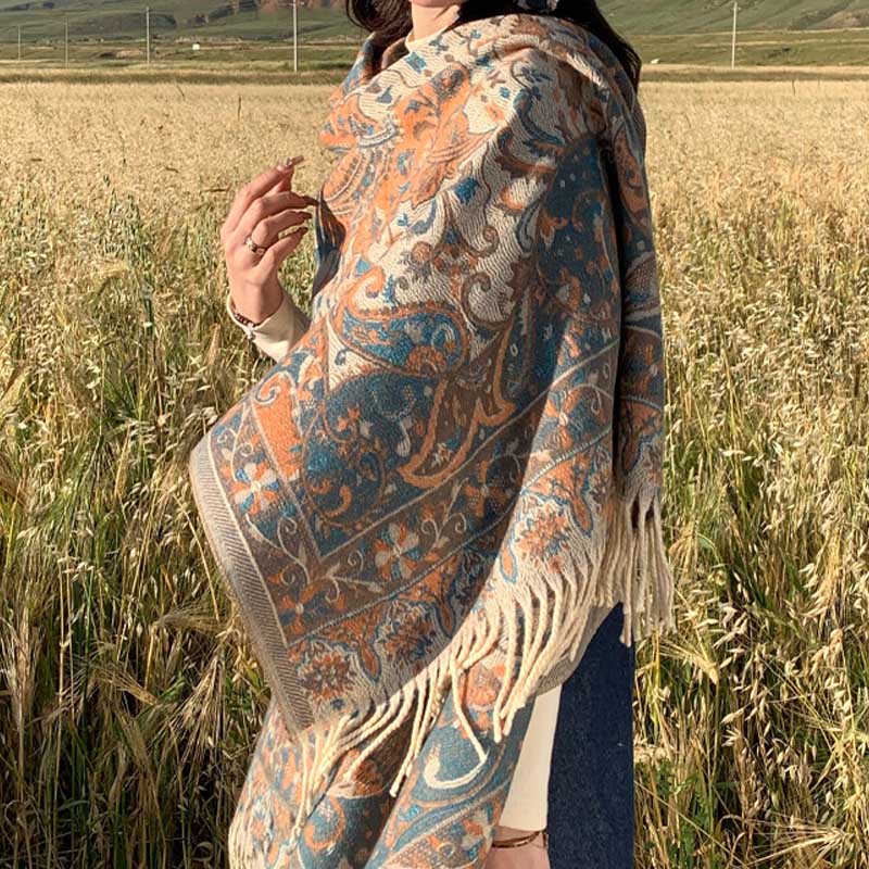 Schal mit Buddha Stonesn, tibetischer Blumenzweig, Quaste, gemütlicher Reiseschal - image 8