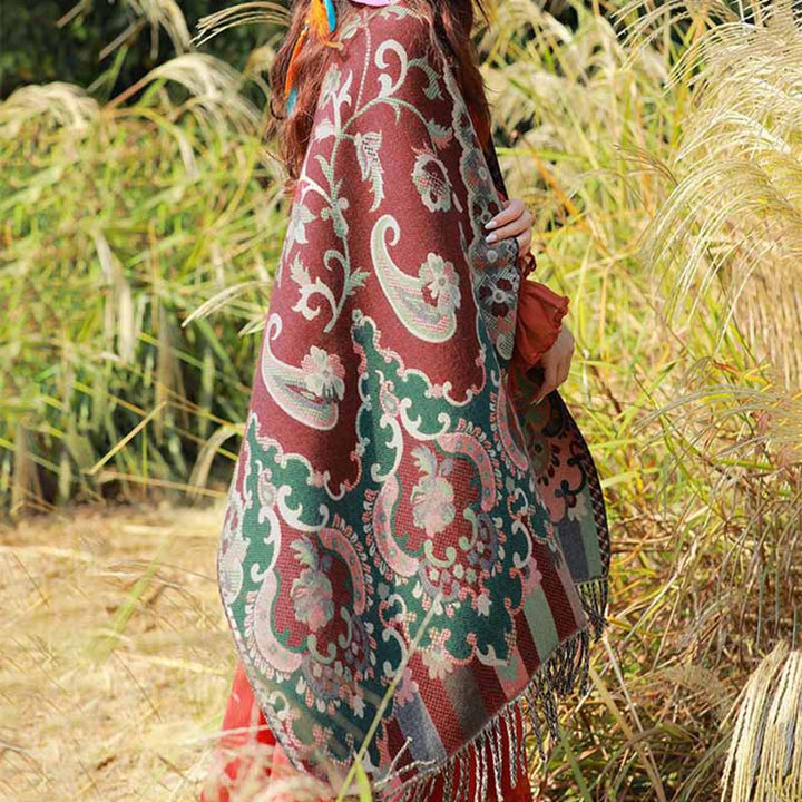 Buddha Stones, tibetische Blumen, Blätter, Zweig-Design, Quastenschal, gemütlicher Reiseschal - image 3