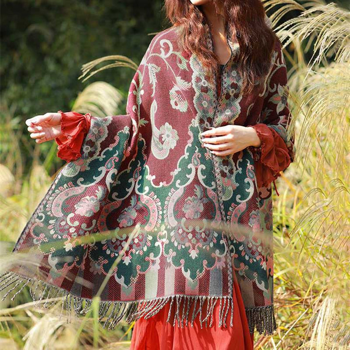 Buddha Stones, tibetische Blumen, Blätter, Zweig-Design, Quastenschal, gemütlicher Reiseschal - image 2